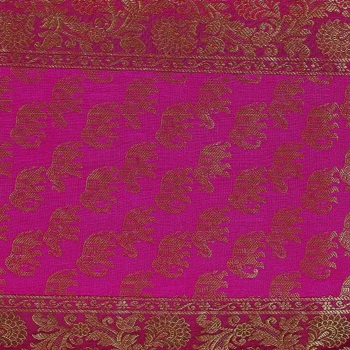 Image of Traditional Brocade Silk Table Runner for Living Room 4 to 6 Seater Dining Table Runner Elephant End Tassels 14x80 Inches (Pink)