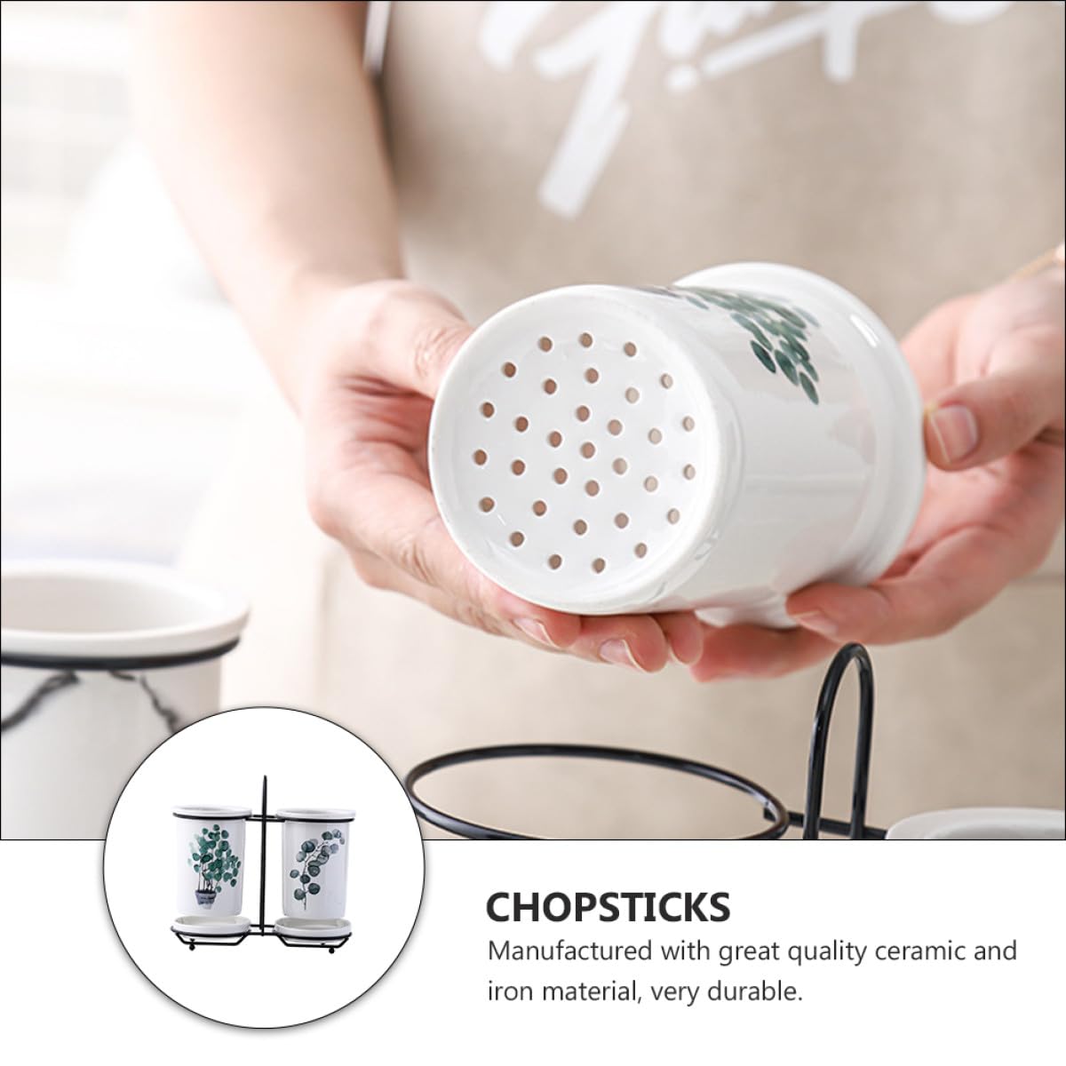 Zerodeko Support de Rangement en Céramique et Fer Blanc Facile à Nettoyer pour Baguettes Toucher Confortable, Design Simple et Élégant Cuisine et Table