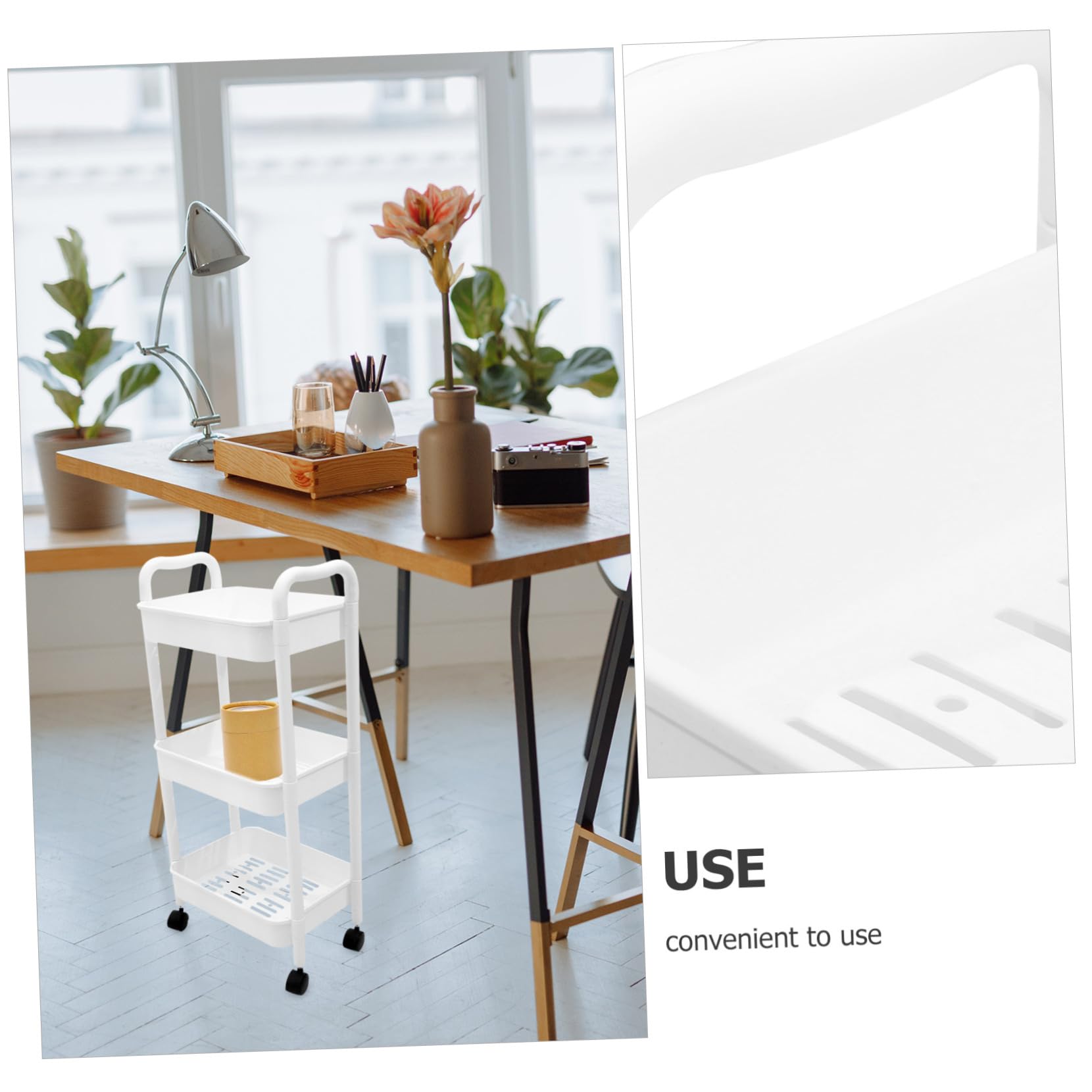 VICASKY Carrello Mobile Multiuso con 3 Ripiani Stretti in Pp Bianco Design Semplice ed Elegante Struttura Robusta e Portatile per Bagno e Ufficio