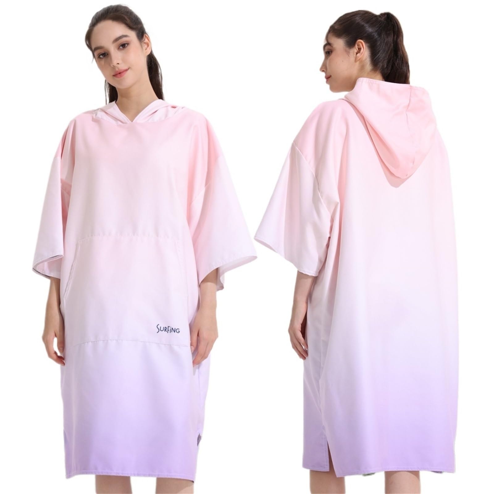 Poncho Toalla Cambiante Poncho de Secado Rápido con Capucha Bata de Baño Toalla de Playa Natación Surf Toalla Adulto(Pink Purple)