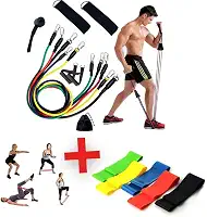 Kit 11Peças Elastico Extensor +Kit 5 Mini Band Treino Em Casa Exercícios Malhar Musculação Fisioterapia-Thee Brothers