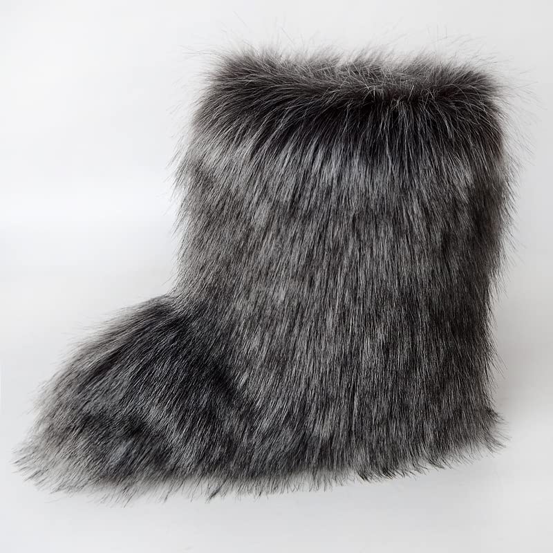 Image of Valpeak Snow Boots for Women 2024 Furry Boots Winter Knee High Flat Heel Fluffy Faux Fur Boots