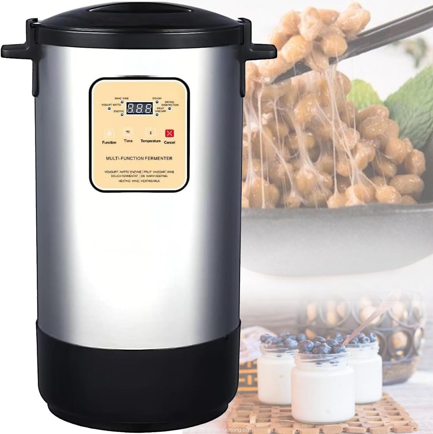 12/18L Electric Fully Automatic Intelligent Control Yogurt Maker,Multifunctional Rice Wine Dough Fruit Vinegar Fermenter with Stainless Steel Inner,Heat Preservation 18L