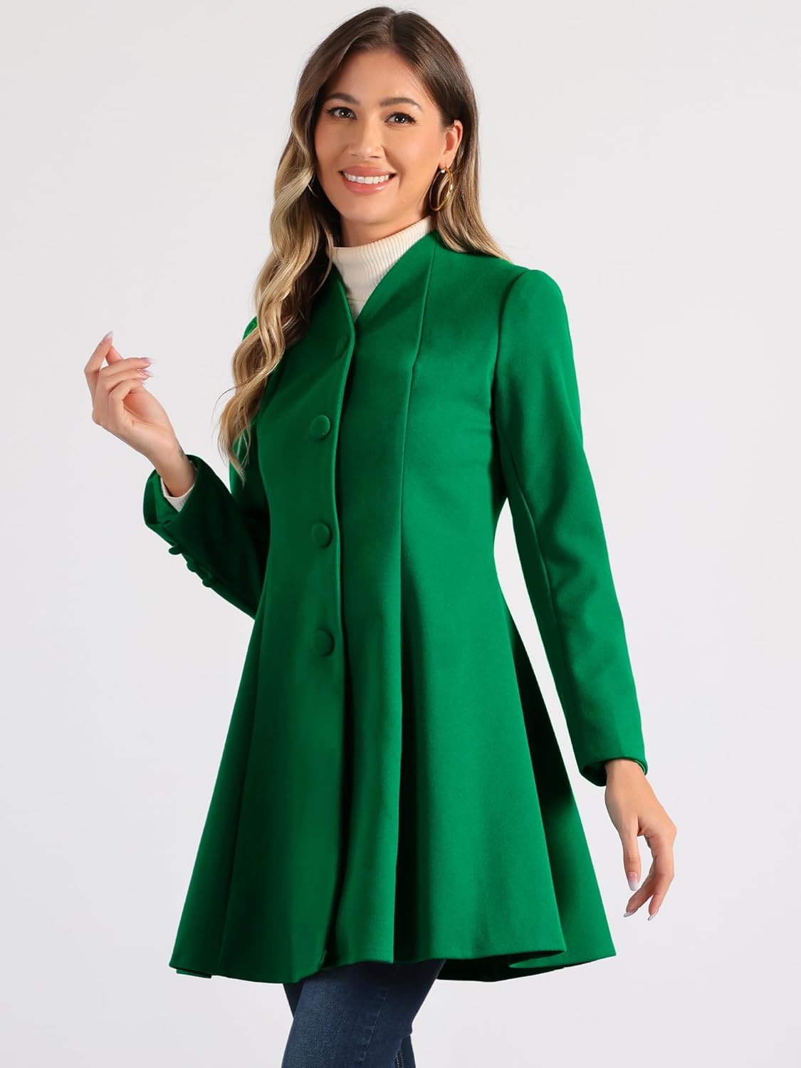 Allegra K Women's Single Breasted Coat A Line Mid-Long Peacoats Outerwear Winter Coats - Image 2