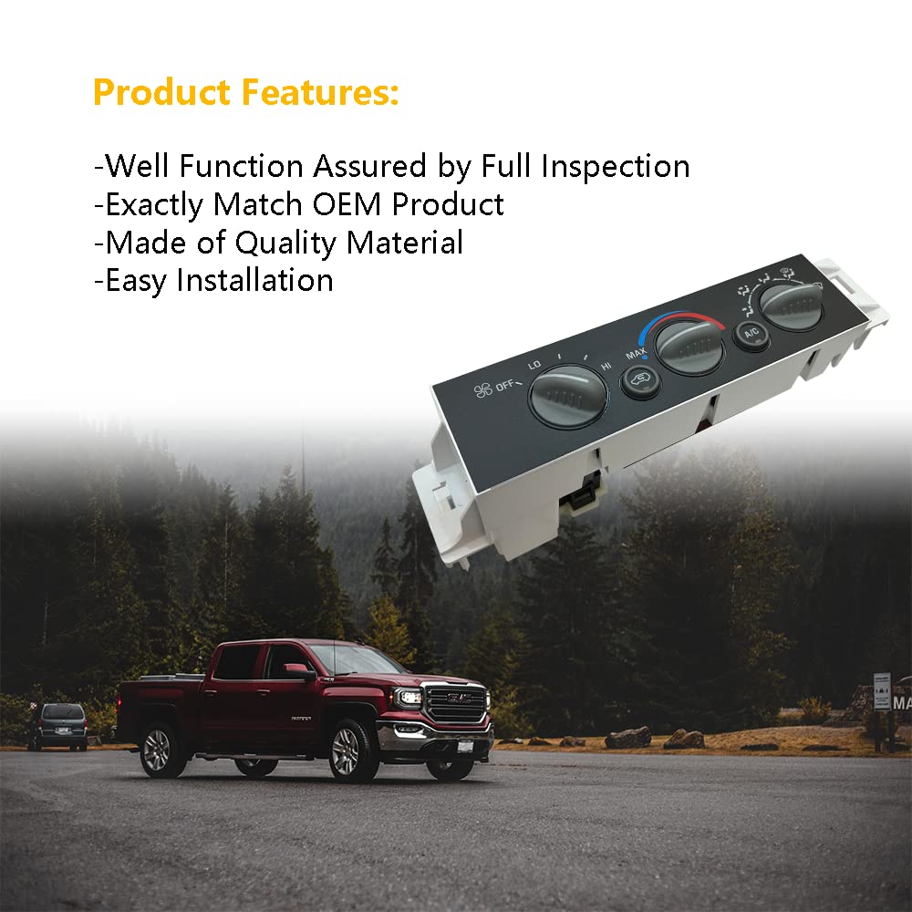A/C Heater Control Panel w/o Rear Window Defogger | Fit for Cadillac Escalade, Chevy GMC C1500 C2500 C3500 C3500 K1500 K2500 K3500 Suburban Silverado 1500 Tahoe Yukon | OE#: 9378815, 15-72548, 599-007
