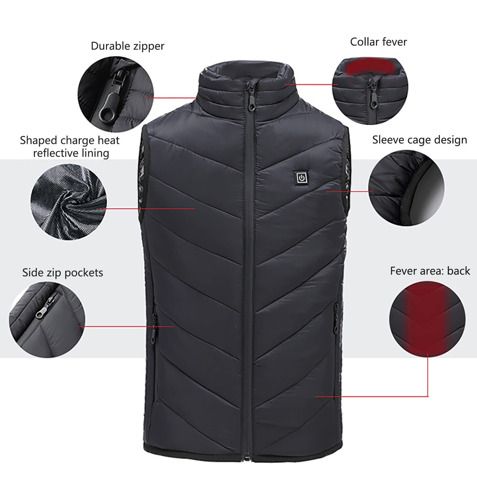 Veste Chauffante enfant GarçOn Fille,Veste enfant Chaud LéGer Doudoune Sans Manche,Gilet éLectrique Usb avec 2 Feuilles De Fhaleur,Gilet Chauffant Lavable Pour Ski en Plein Air Camping
