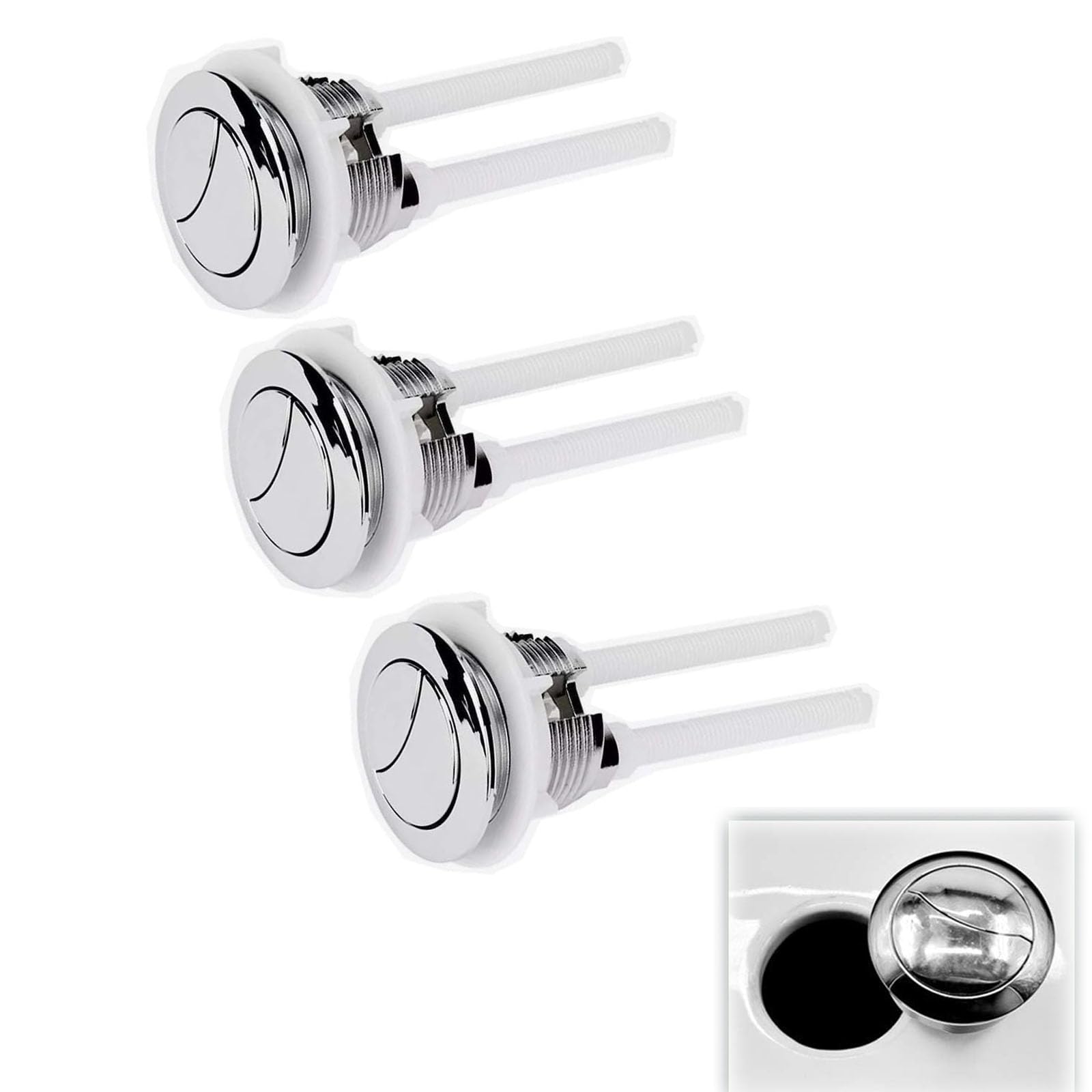 3 Pcs Standard 38 mm Toilet Buttons with Four Rods Dual Push Button Toilet Flush Button for Toilet Closestool Cistern Replacement Accessories (Silver)
