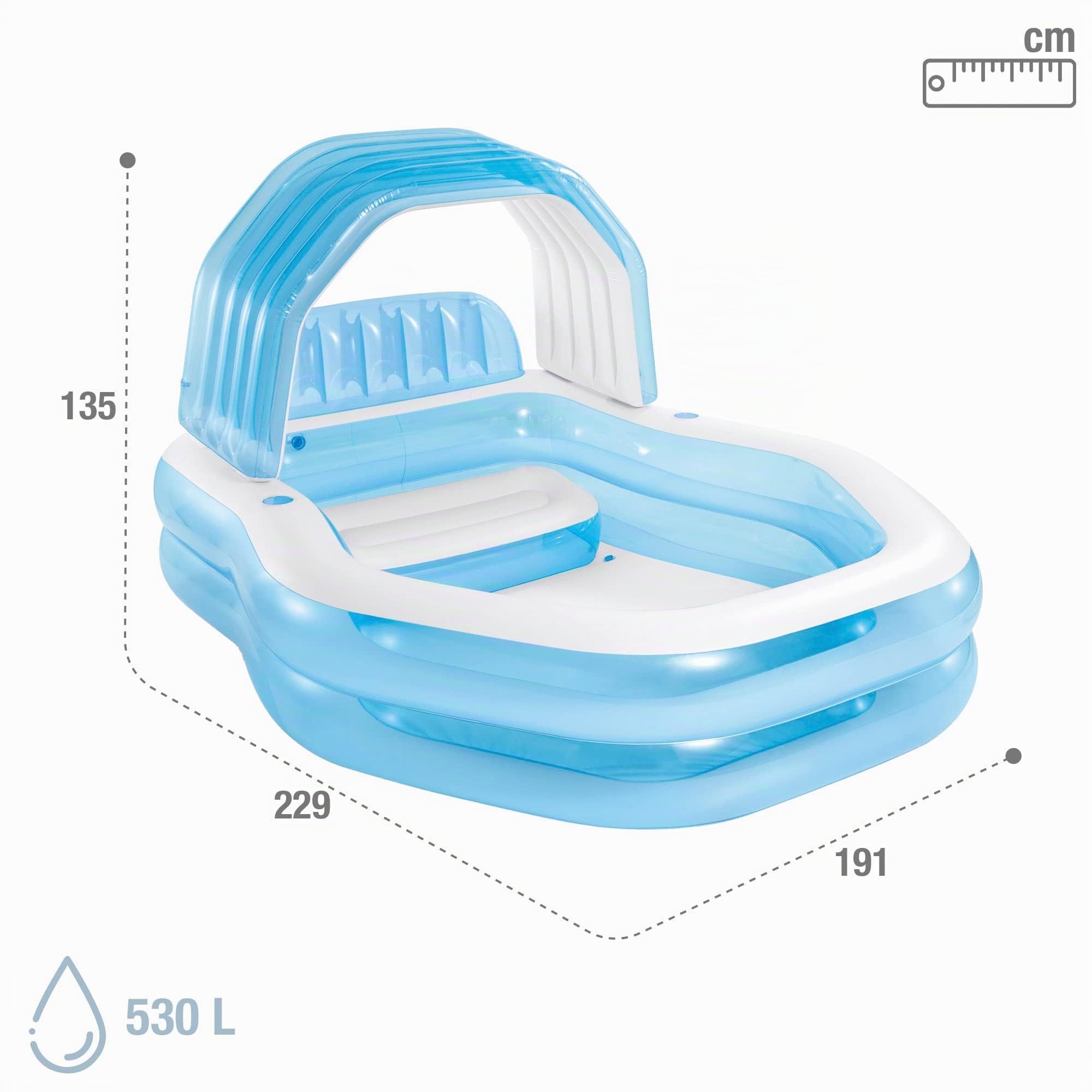 Intex Piscina Hinchable Infantil con Toldo Desmontable, Piscina para niños a Partir de 3 años, Incluye 2 Porta Bebidas, Parche de reparación y tapón de desagüe, Medidas 229x191x135cm (57186)
