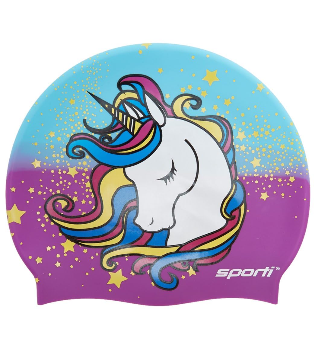 Sporti Unicorn Sparkle Silicone Swim Cap - Purple โ image 1