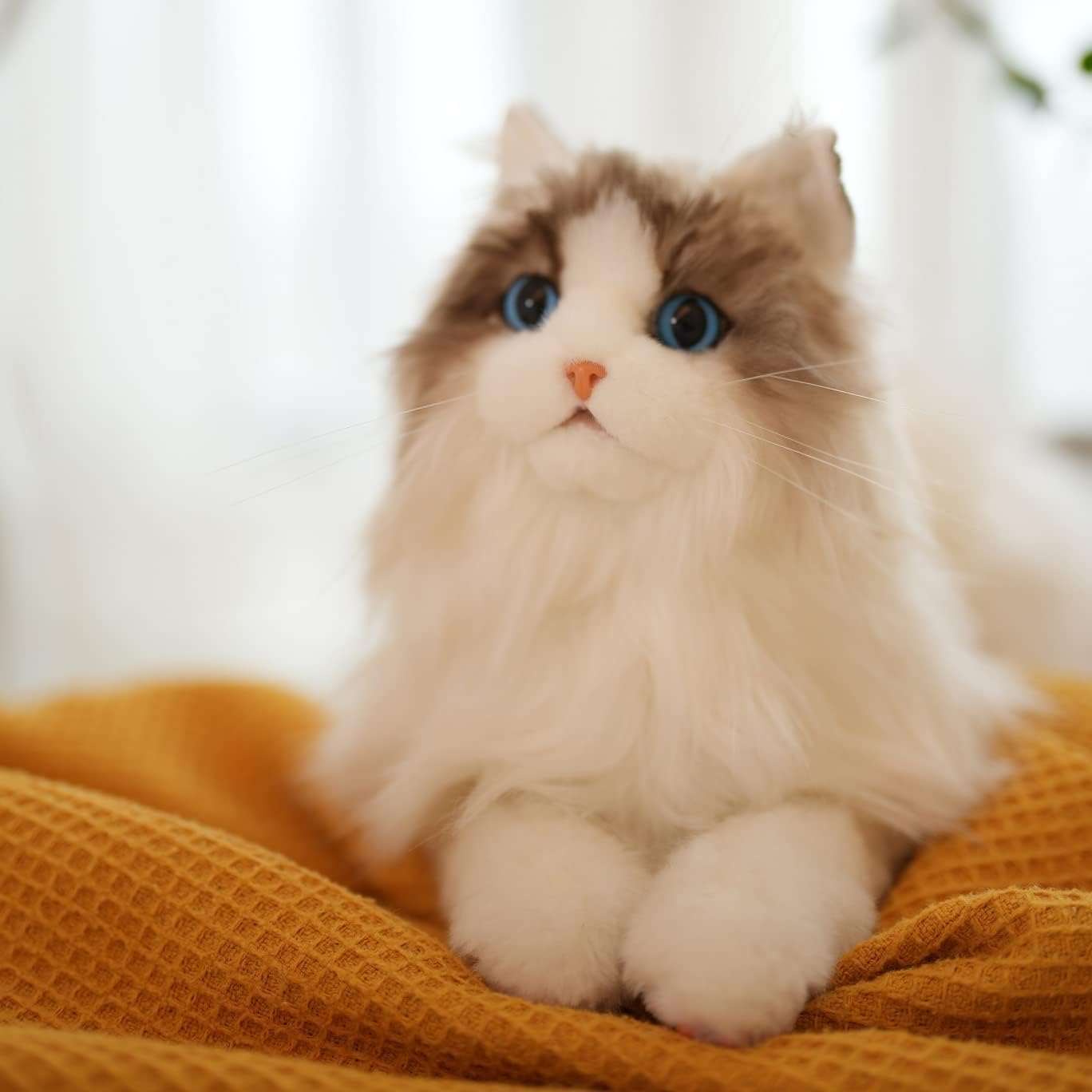Chongker Cat Plush Toy, Realistic, Handmade, Soft Touch, Cute and Soothing Cat Plush Toy for Cat Lovers, Mothers, Children, and Elderly as a Birthday or Anniversary Gift (White) : Toys & Games