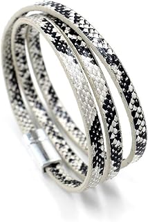 Multilayer Leopard Textured Cuff Bracelets Buckle Snakeskin PU Leather Wrap Cuff Bangle for Women-white
