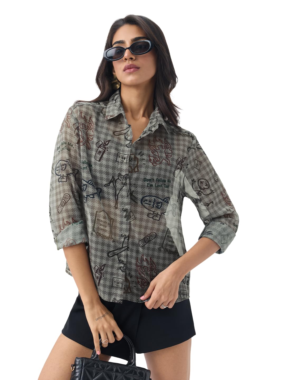 the souled store Sheer Shirt: Women and Girls Full Sleeves Spread Collar Printed Polyester Regular Fit Lightweight Everyday for Casual Streetwear Shirt-picture-24