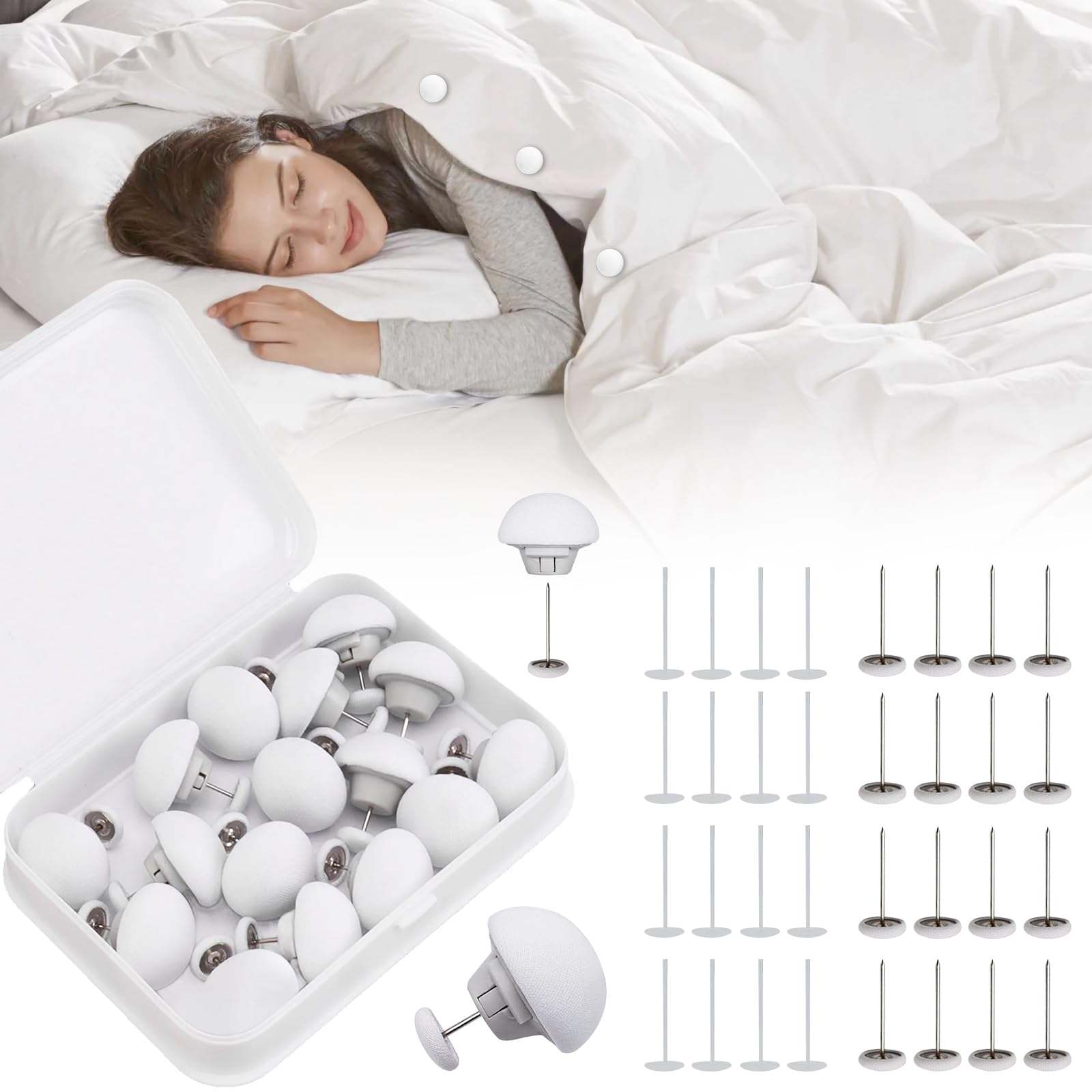 MQUPIN Lot De 16 Clips De Fixation Ronds Pour Housse De Couette, Motif Champignon Avec Boutons, Pour Housse De Couette De Chambre à Coucher (Blanc-1