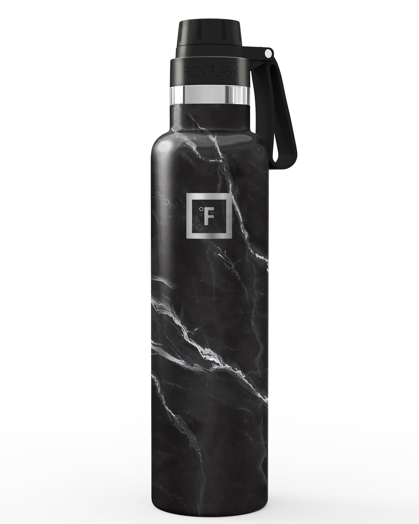 - Camping & Hiking Hydration Flask with Spout, Narrow Mouth Insulated Stainless Steel Sports Water Bottle - Black Marquina 24 oz - Spout (1 Lid)