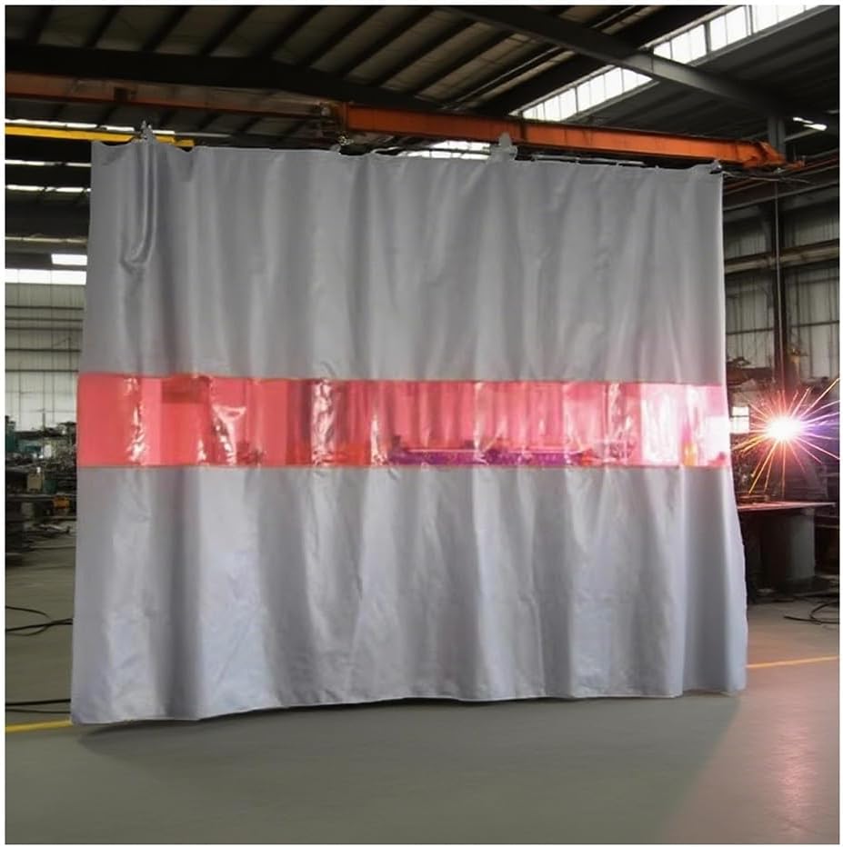 Rygcrud Welding Screens Fireproof Curtains, Silicone Coated Blankets with Red Viewing Window Panel, for Industrial, Workshop, Machine Room(1.8x2.5 m)