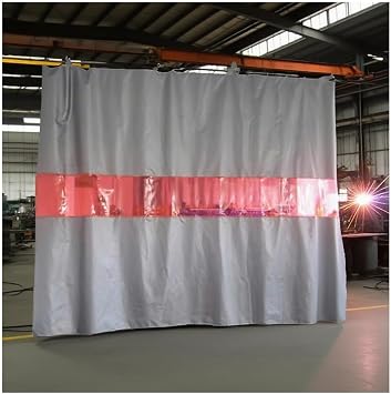 Rygcrud Welding Screens Fireproof Curtains, Silicone Coated Blankets with Red Viewing Window Panel, for Industrial, Workshop, Machine Room8X2.5 M