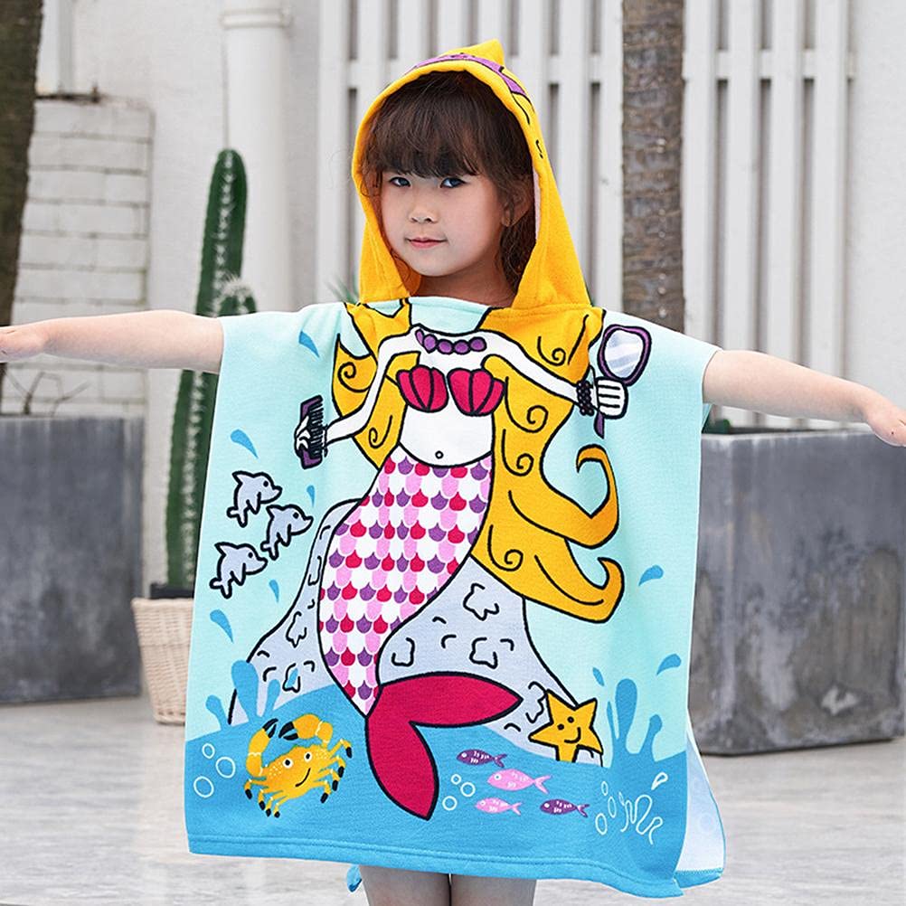 Serviette de Bain Enfant, Poncho à Capuche Serviette, Peignoir en Microfibre de Dessin Animé Doux, Drap de Bain à Séchage Rapide, Serviettes de Plage pour Garçons et Filles (âge 3-12 Ans