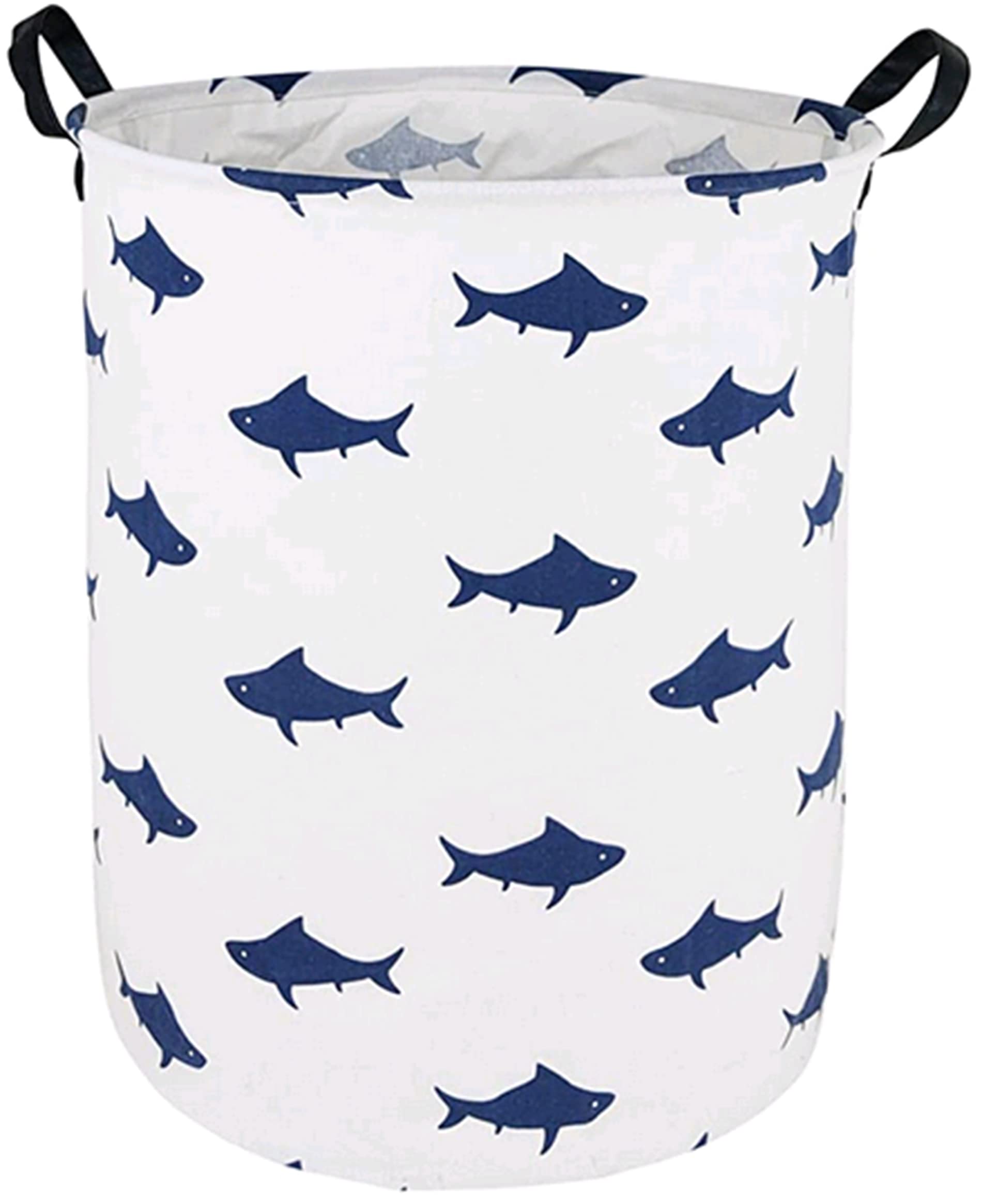 Runder Wäschekorb mit Haifisch-Muster, Aufbewahrungskorb, Stoffmaterial, Aufbewahrungskorb, Aufbewahrungskorb, Geschenkbox, mit Griffen für Zimmer