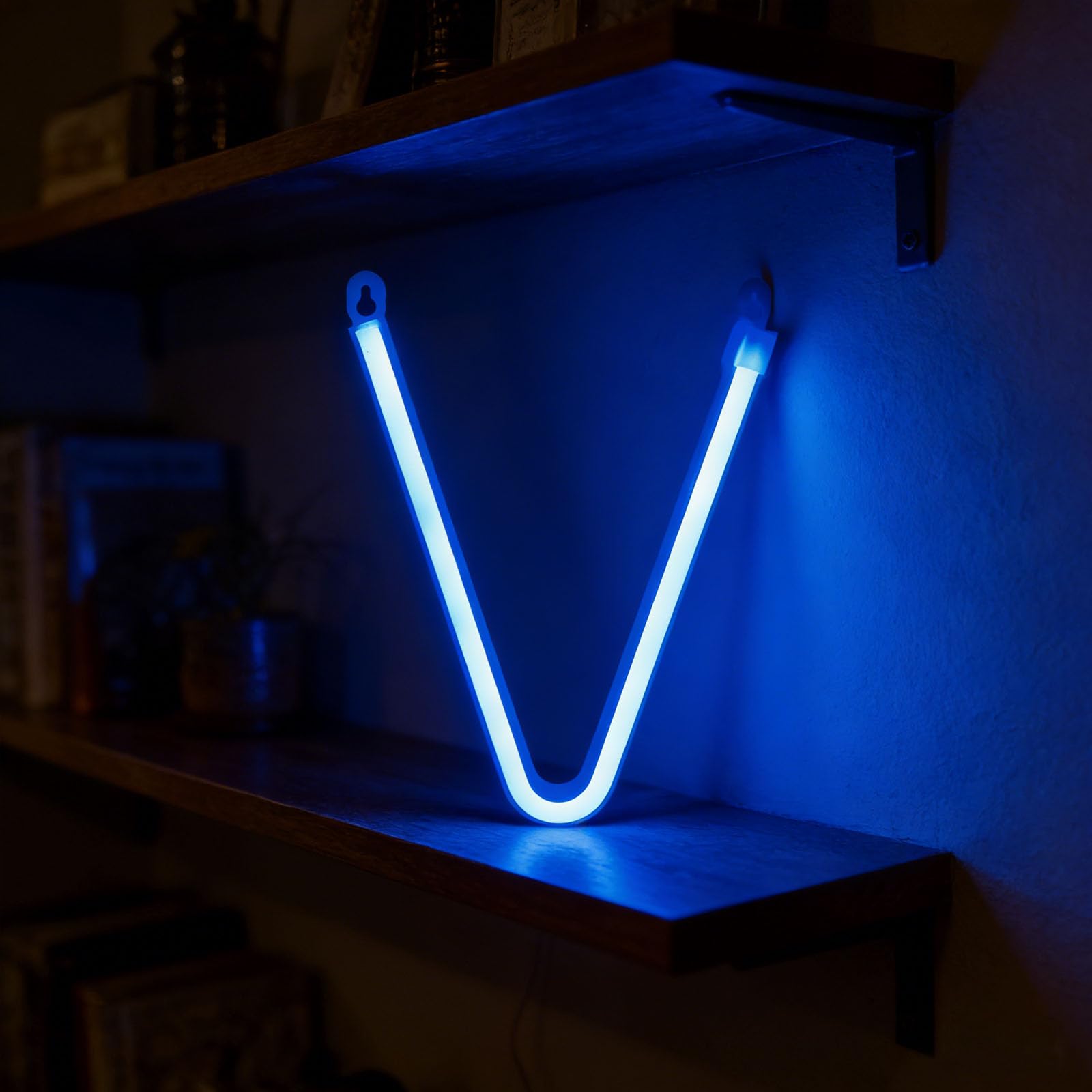 shulovehua LED Blue Neon Letter Signs Night Light Battery or USB Operated LED Marquee Letters Neon Art Decorative Lights Wall Decor for Children Baby Room Christmas Wedding Party Decoration(V)