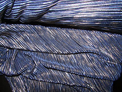 Tissu Lurex plissé bleu marine et doré au mètre de 147 cm