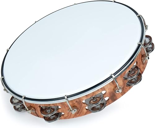 MUSCELL Pandereta para adultos, panderetas de plástico de mano, doble fila, instrumentos musicales de metal, 12 pulgadas