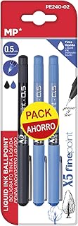 MP - Canetas de Ponta Fina Premium, Tinta Líquida, Perfeitas para Trabalhos que Exijam Precisão, Assinar, Escrever ou Até Mesmo Desenhar. Pacote de 3 Unidades - 2 Azuis e 1 Preto