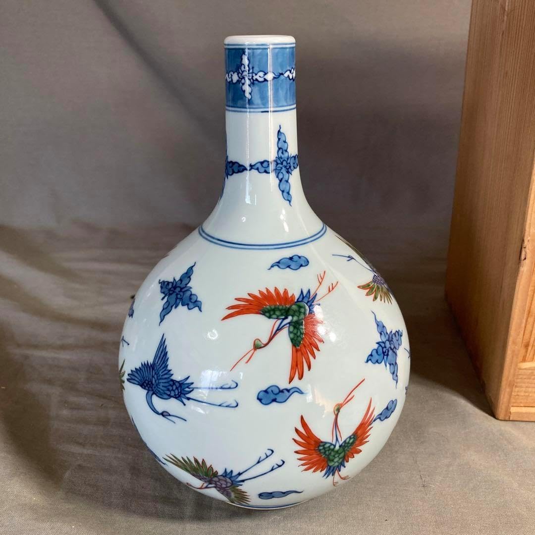 源右衛門 古伊万里の伝統 日本の銘窯 源右衛門作 染錦舞鶴文 鶴首