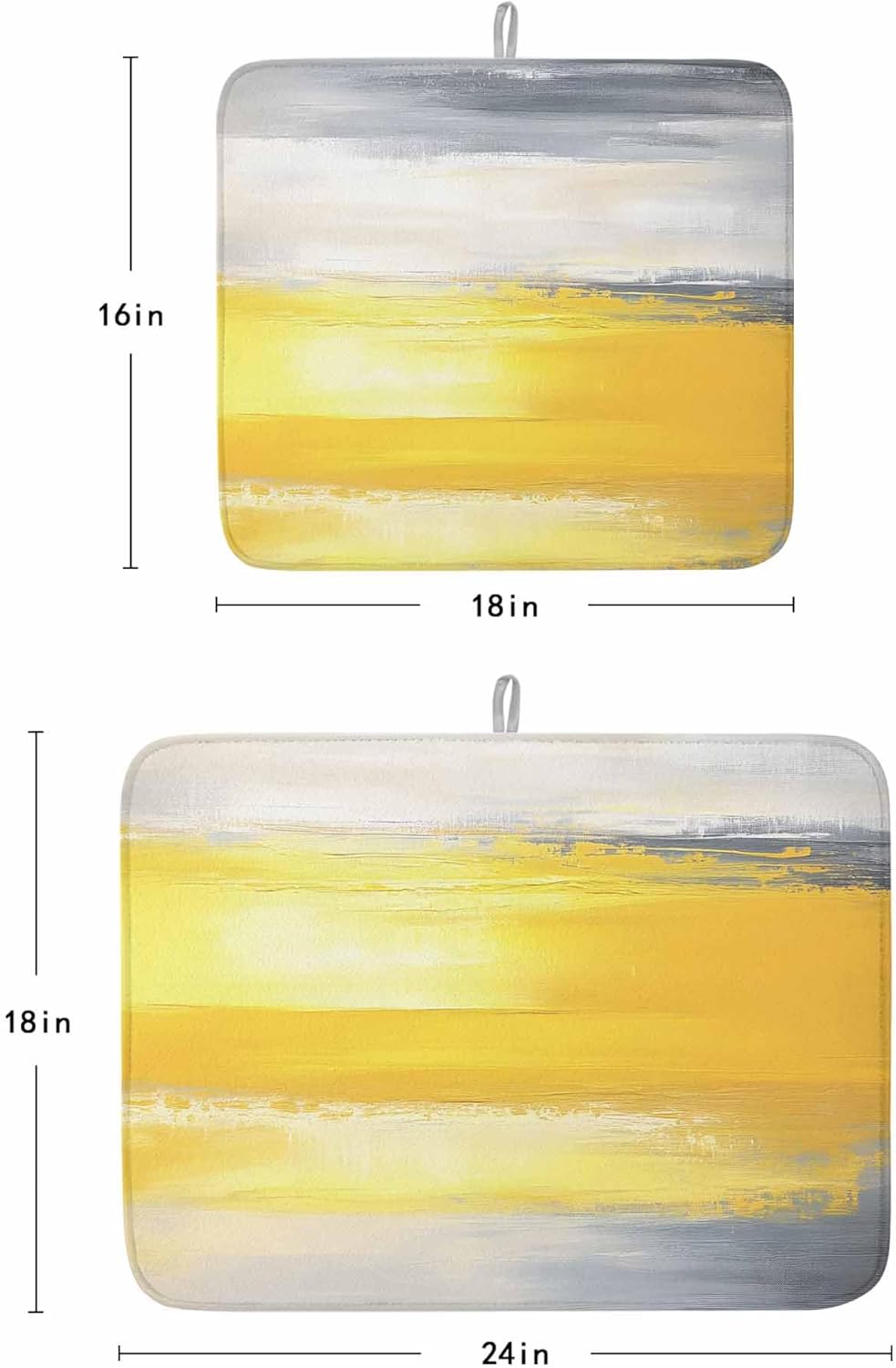 Dish Drying Mat for Kitchen, Abstract Dark Gray Yellow Absorbent Dish Drying Pad, Kitchen Counter Mat for Dishes Utensils Camping, 18"x24"(2 Pcs)