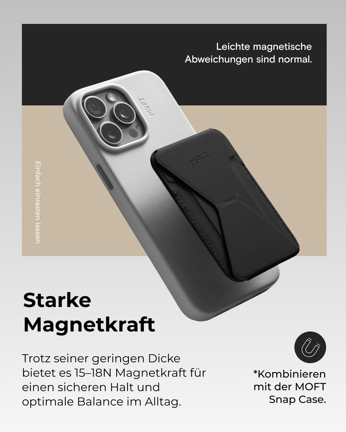 MOFT MagSafe Wallet Ständer für iPhone 17/16/15/14/13/12 Serie Kompatibel mit MagSafe, MOVAS Vegan Leder Magnetischer Handyständer mit 3 Betrachtungswinkeln, 2 Kartenhalter (Jet Black)