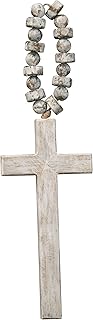 Foreside Home & Garden White Brushed Wood Cross with Beaded Hanger Wall Décor