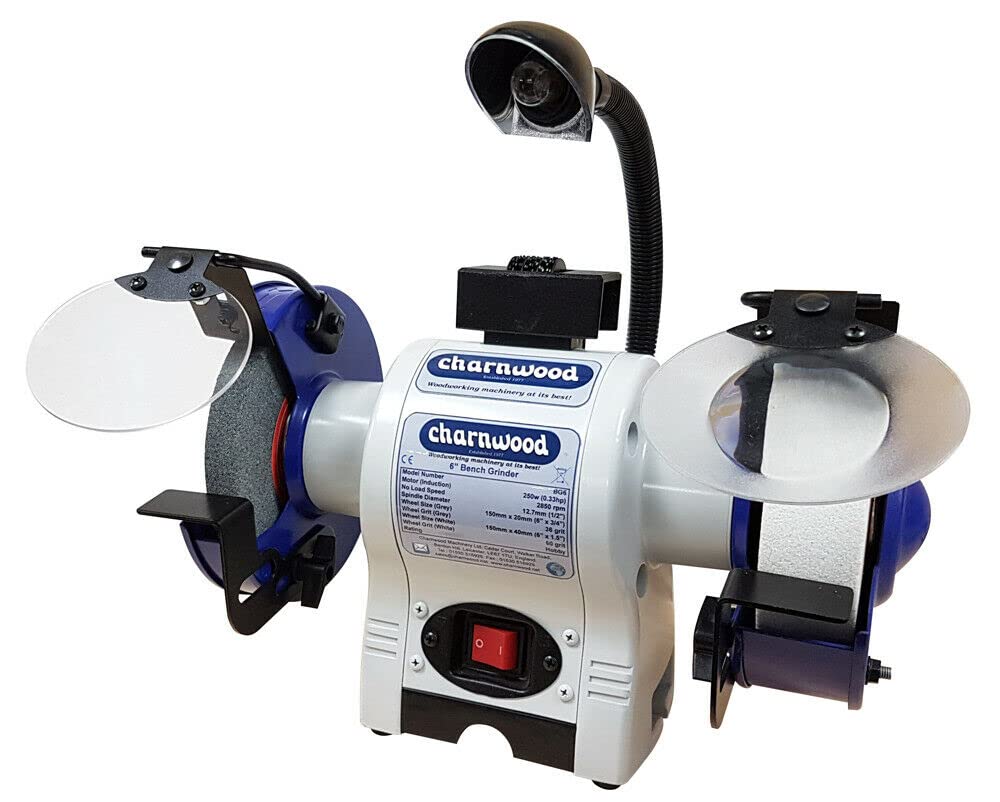Charnwood White,Grey Bench Grinder 6" Wheels With Flexible Light