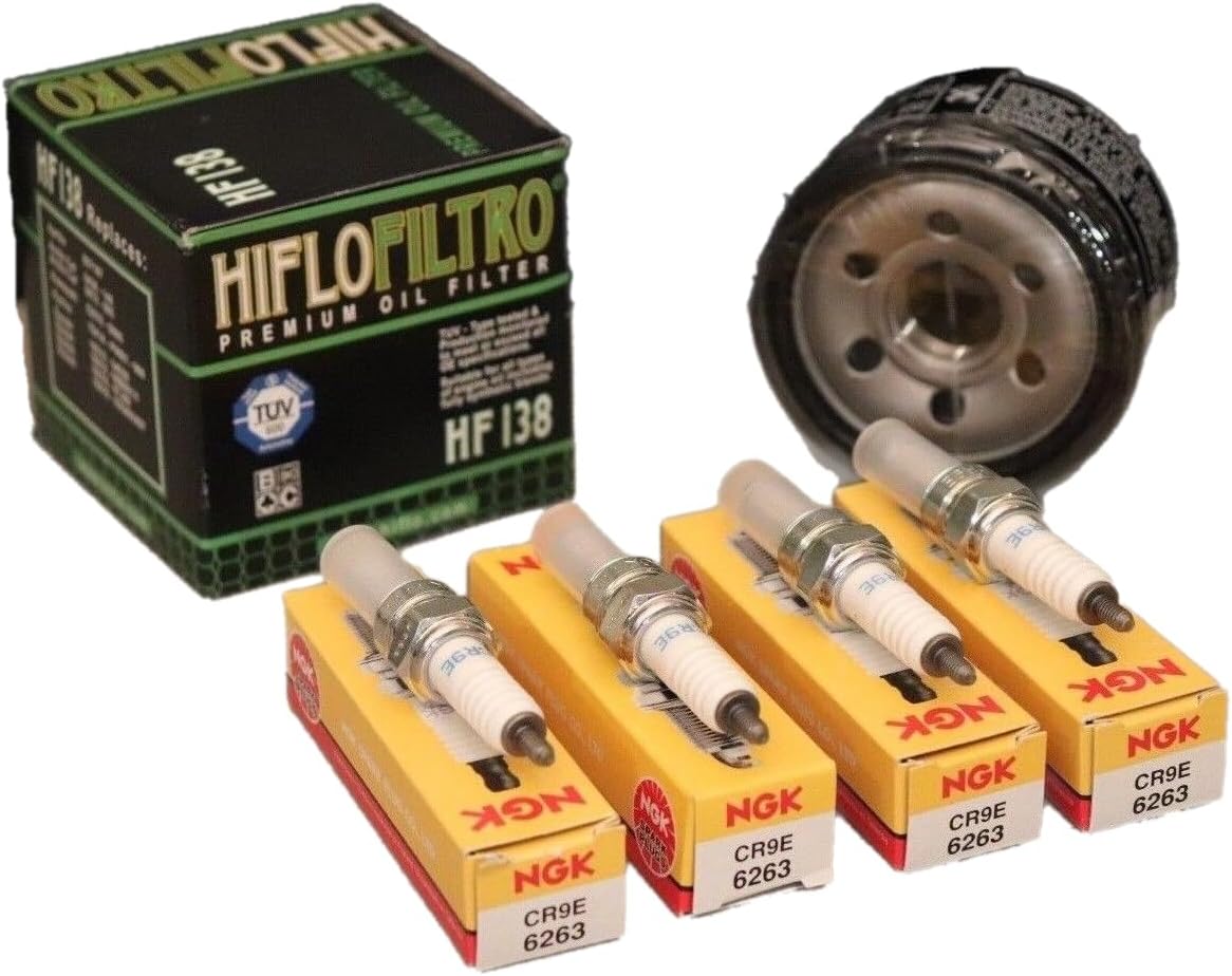Premium Oil Filter & 4 NGK Spark Plugs CR9E Tune Up Kit Compatible with Suzuki GSXR 600 GSXR 750 GSXR 1000 GSXR 1300 Hayabusa