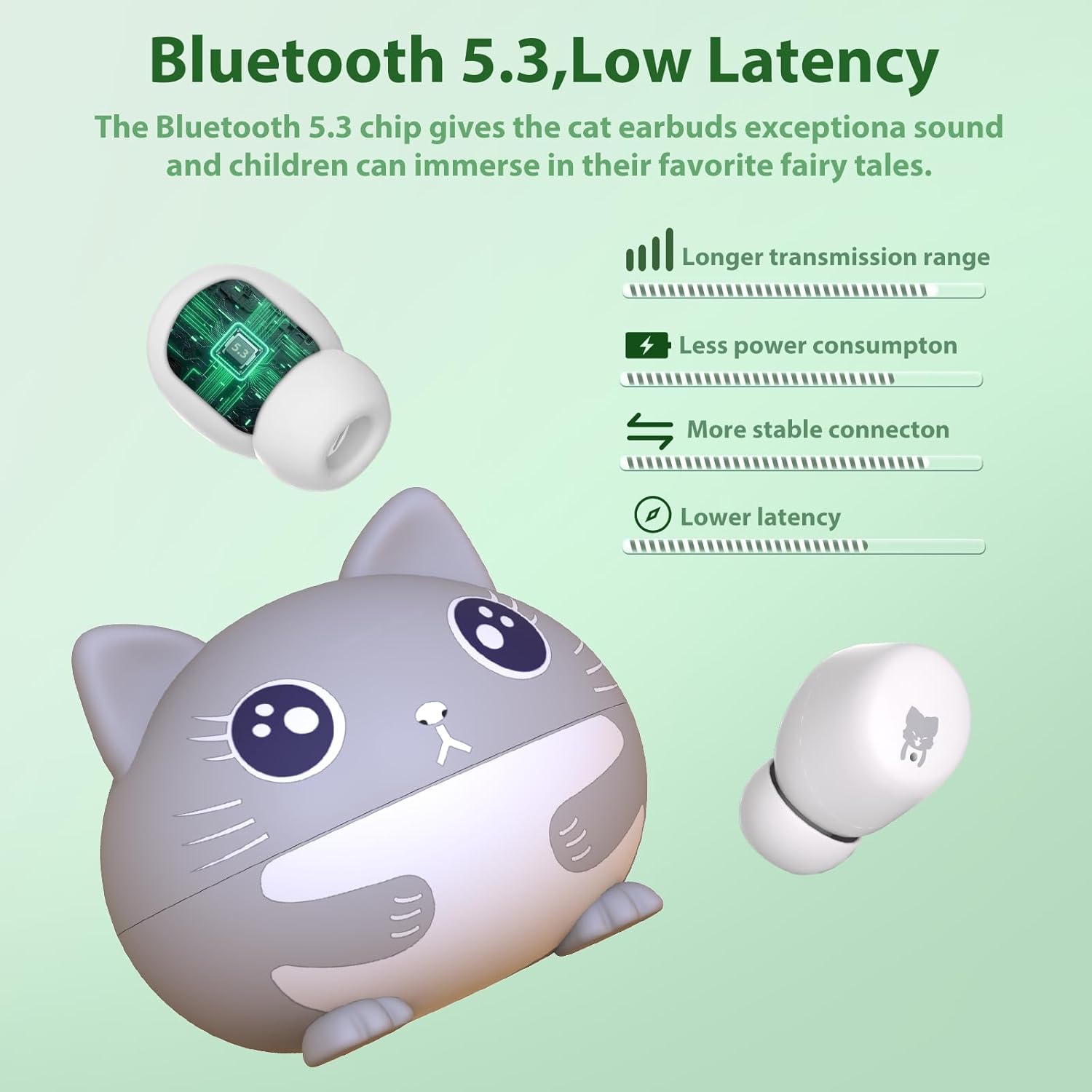 Kids Earbuds, Cat Wireless Headphones for Kids with Chaging Case, 85dB Safe Volume, IPX6 Waterproof, Passive Noise Cancelling, Touch Control, 30H Playtime, Wireless Earbuds for Girls Boys Teen - Image 6