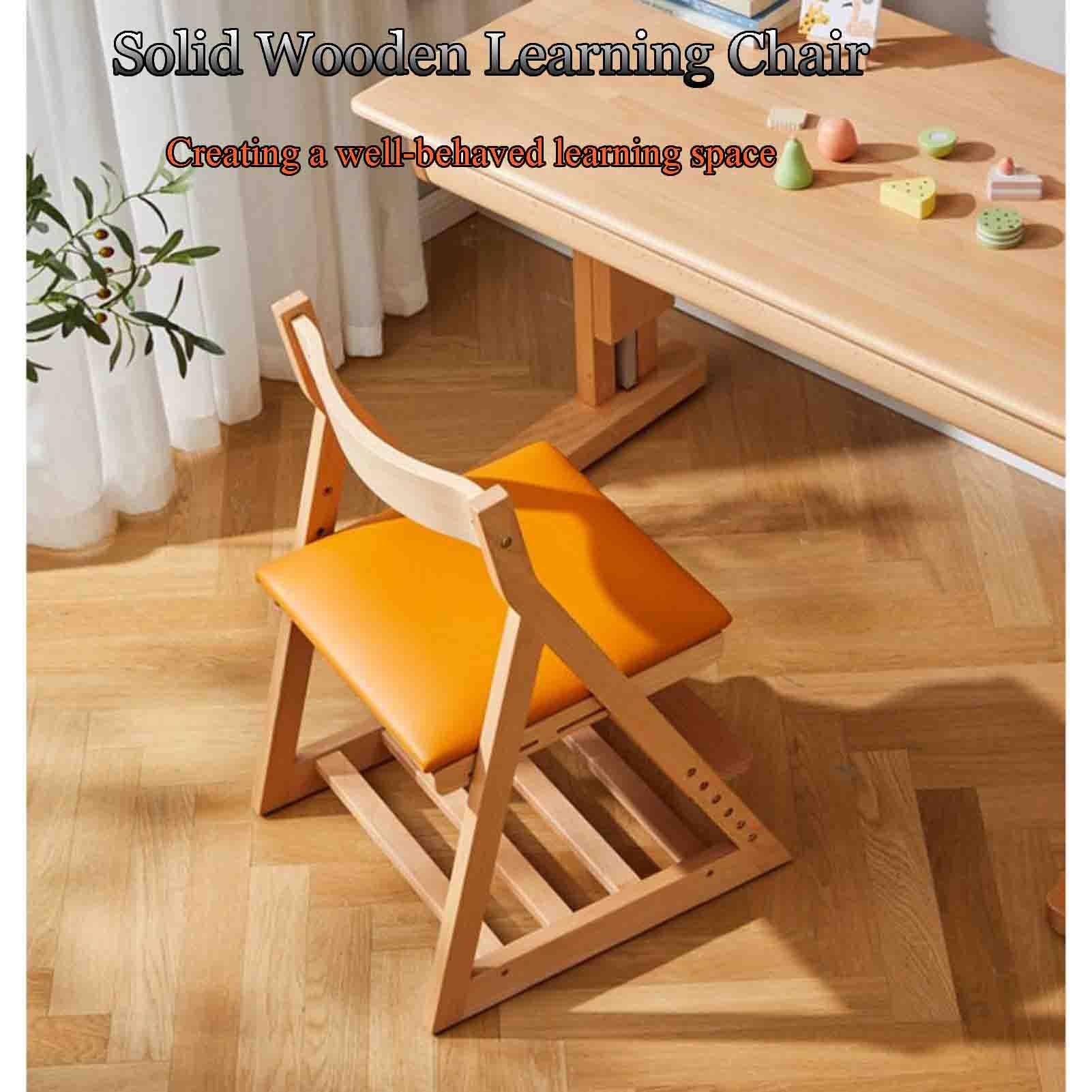 Solid Wood Children's Study Chair Liftable Dining Chair Writing Chair Student Chair Posture Control Chair Backrest Chair Sanding Smooth Adjustable Chair (Color : Green, Size : 46 * 50 * 73cm)