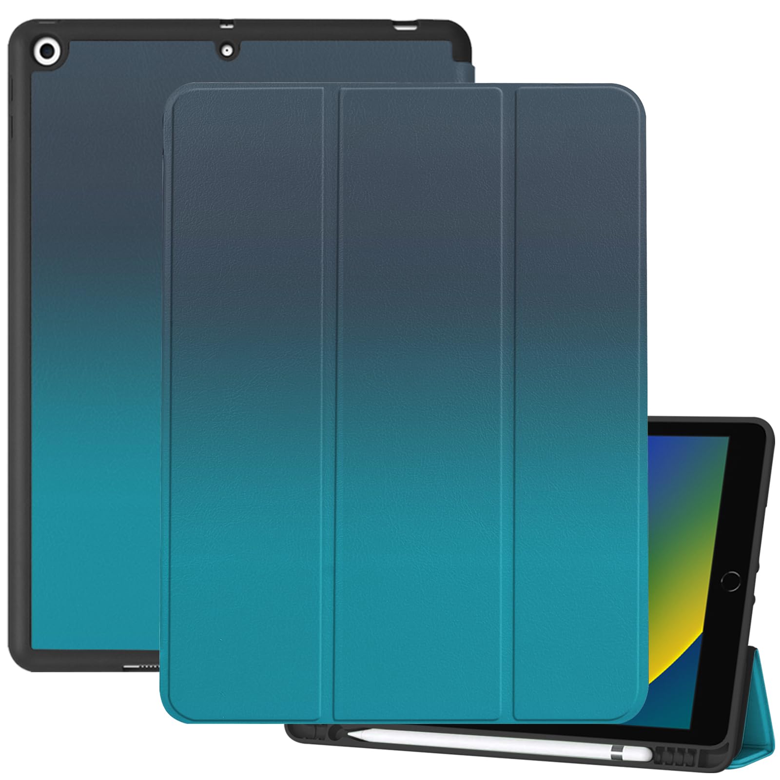 Deokke Compatible with iPad 10.2 inch 9th /8th /7th Generation Case(2021/2020/2019) with Pencil Holder Soft TPU Case,Auto Sleep/Wake Cover,Cute