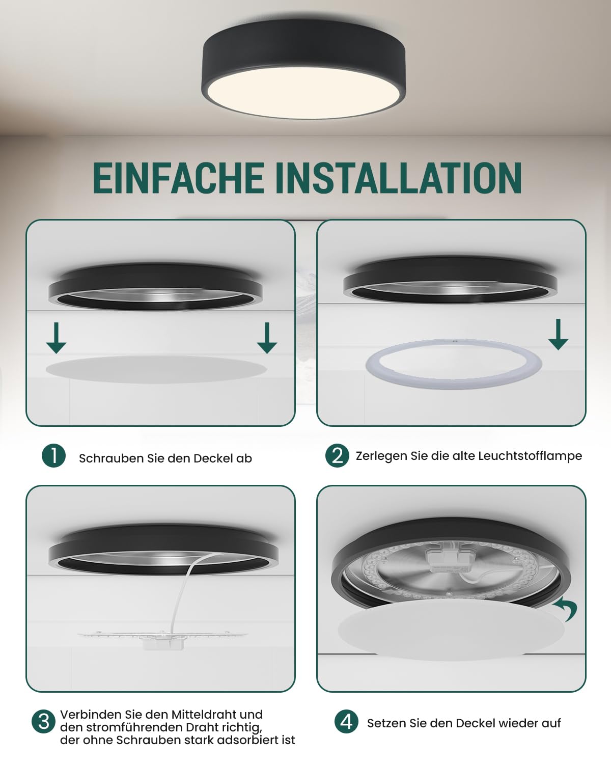 DoRight Moduł LED 18 W, 230 V, zestaw do wymiany lamp sufitowych, naturalna biel, 4000 K, nadaje się do obudowy lampy sufitowej z uchwytem magnetycznym z żelaza CRI 98+, do kuchni, salonu, centrum