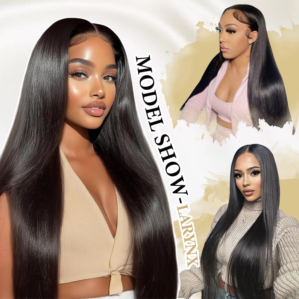 LARYNX 28 Inch Straight Wigs Human Hair 13x4 HD Lace Front Wigs Real 100% Human Hair Wig True 180% Density Pre Plucked Glueless Wig For Women