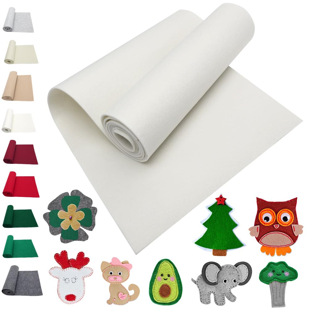 LOMUG Bastelfilz 3 mm Dick Filz Meterware 30x250 cm Filzstoff Filzrolle Weiß Filz zum Basteln, Filzmatten zum Zuschneiden, Weicher Farbe filz Stoff Filzplatten für Kunst- und Bastelprojekte DIY Nähen