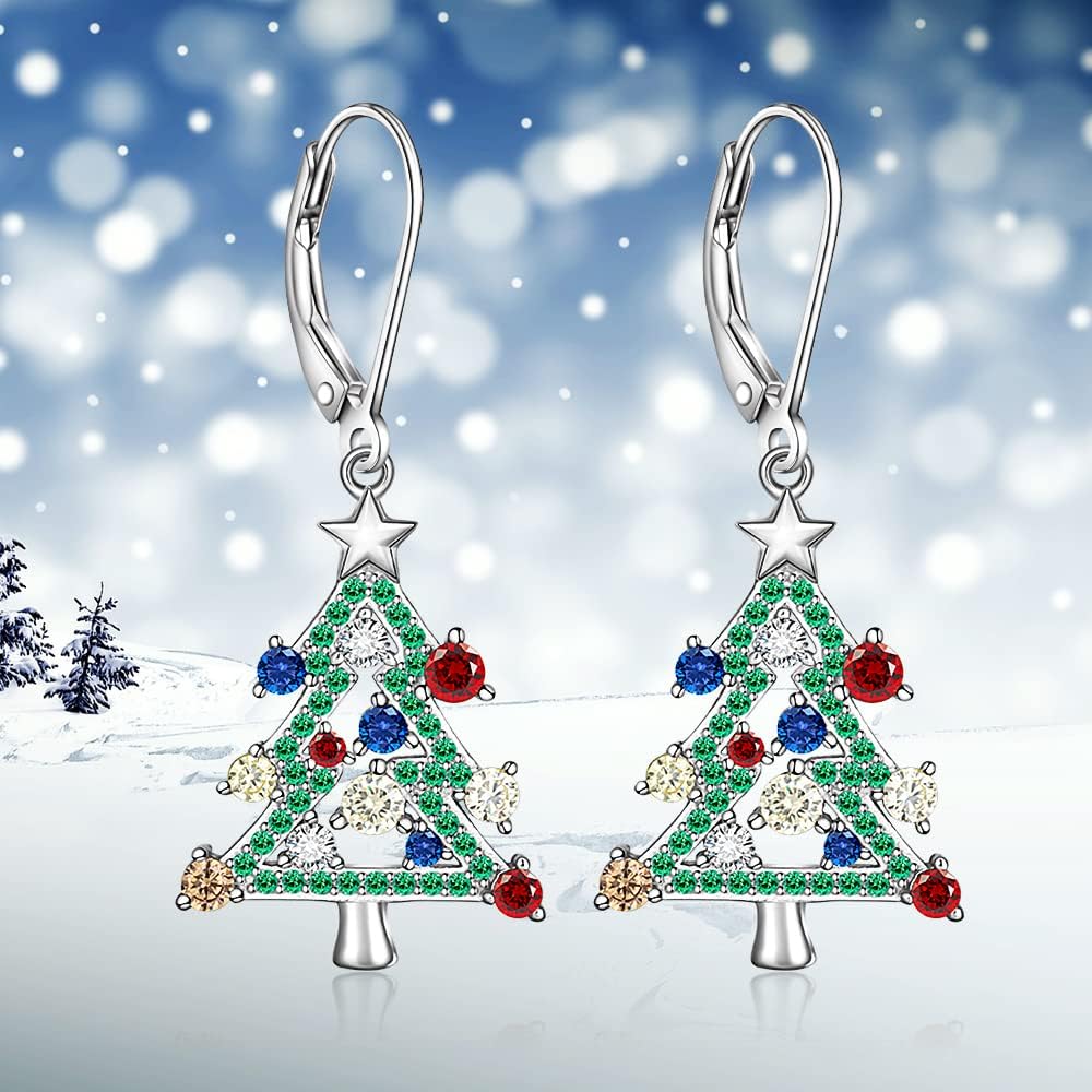 Christmas Earrings for Women Sterling Silver Leverback Dangle Drop Tree Holiday Earrings X-mas Christmas Gifts for Women - Image 7