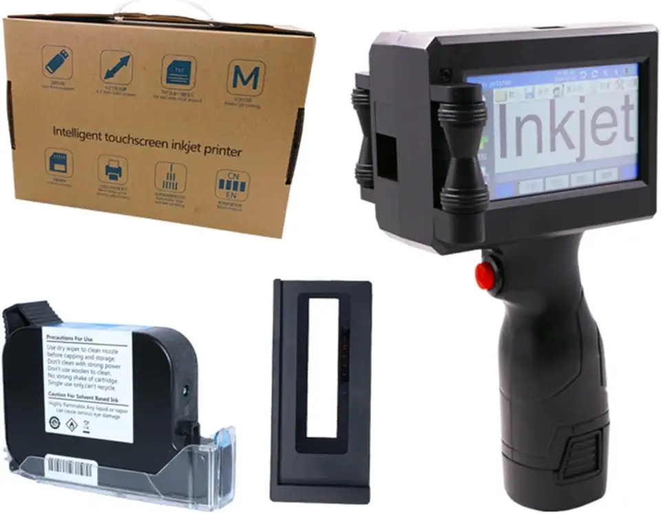 Impressora a jato de tinta portátil inteligente de altura máxima de 12,7 mm, máquina de codificação portátil 600 para texto de várias linhas, logotipo, número de série em superfícies