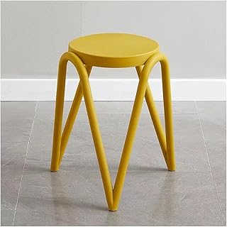 Taburete apilable de plástico para sala de estar, dormitorio y uso cosmético, estilo escandinavo, asiento grueso, diseño de ahorro de espacio, color amarillo, silla para adultos