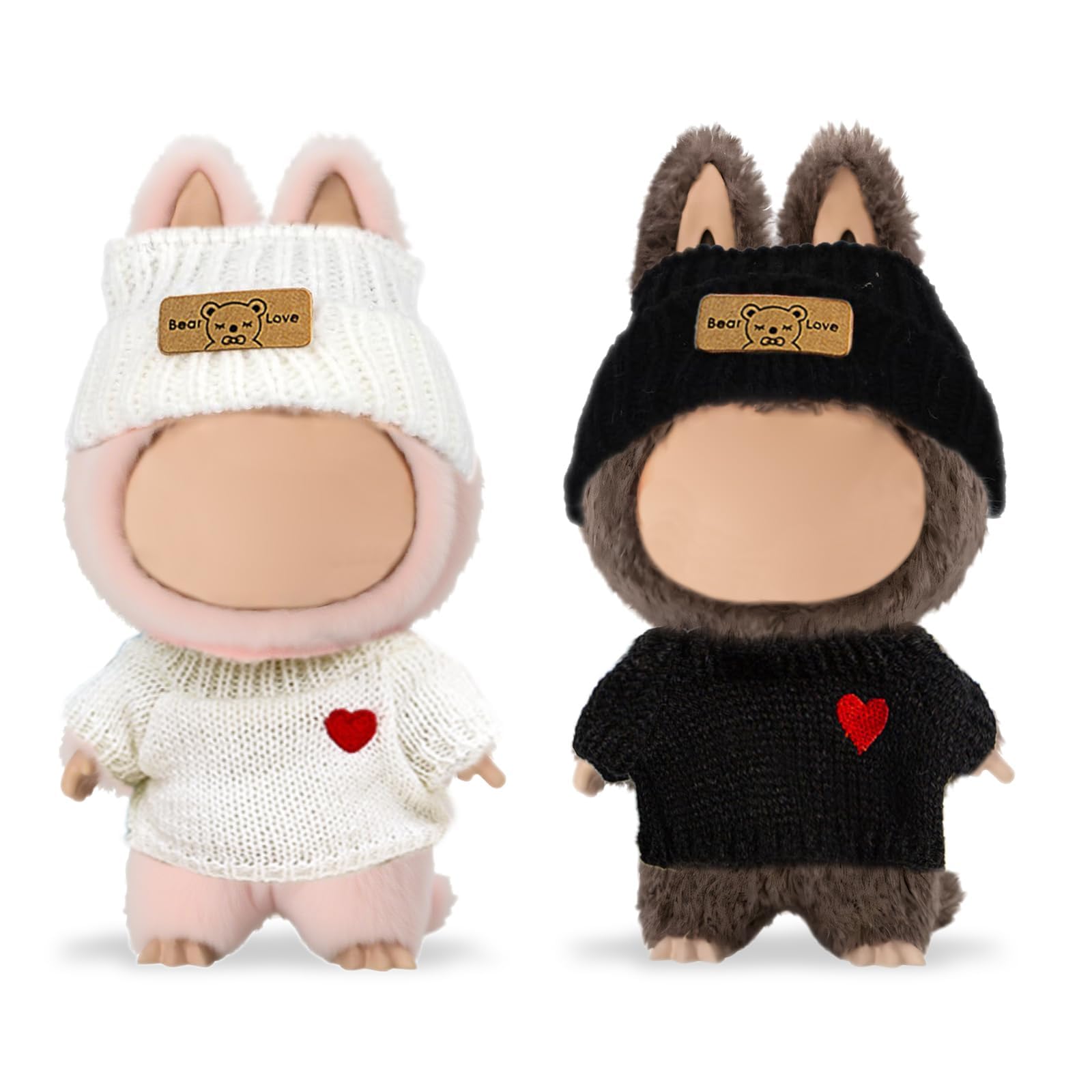 EUPSIIU 2 Piezas Ropa para Muñeco de Peluche de 17cm, Ropa de Corazón Blanco y Negro Traje para Muñecas con Sombreros y Ropa, Accesorios para Muñeca de Peluche para Niños y Adultos(Negro, Blanco)