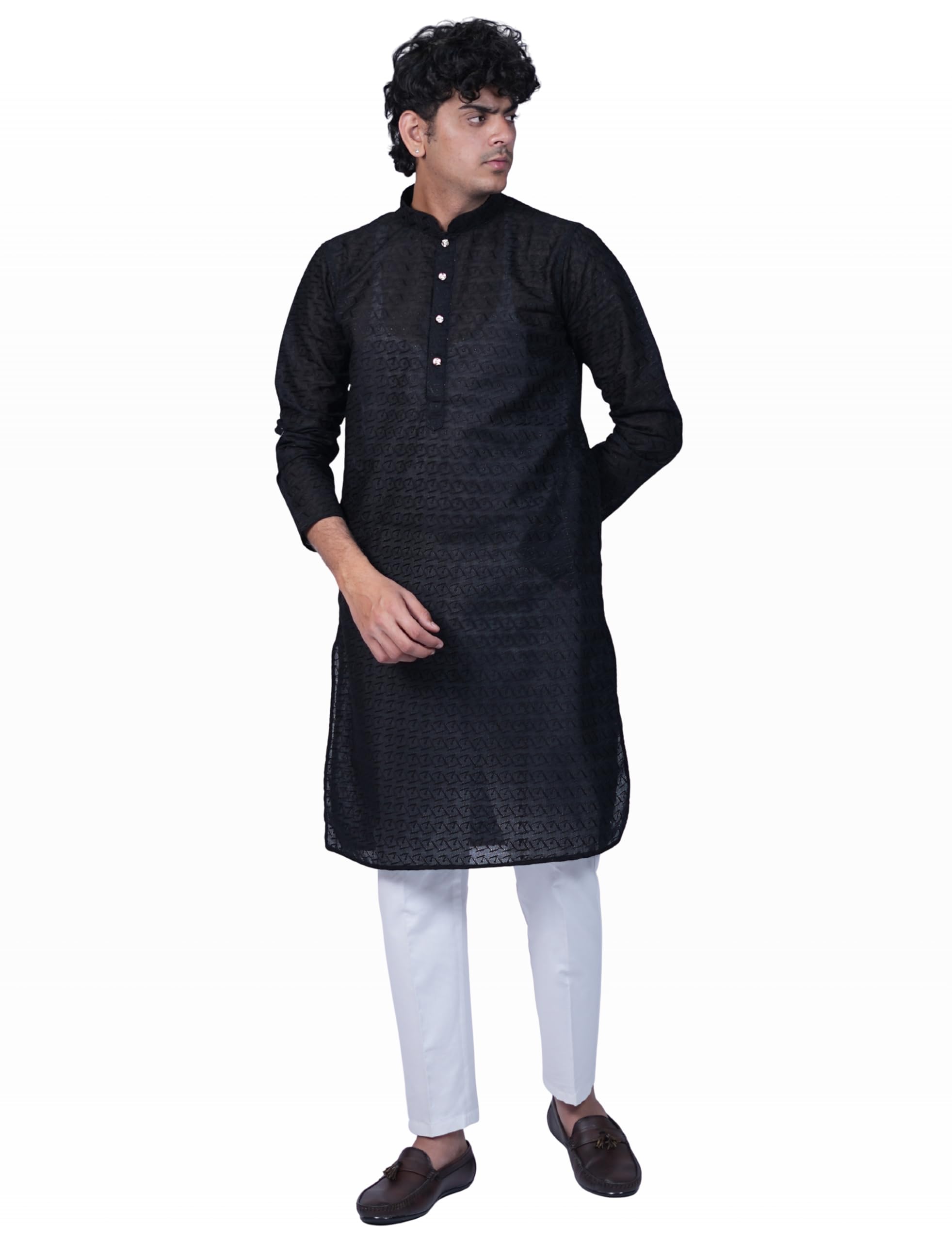 mridang Men's Chikankari Cotton Kurta with Churidar Set | Hakoba Chicken Embroidery Kurta Pajama set | Soft Breathable Ethnic Wear for Wedding Festival Pooja Daily Use-picture-19