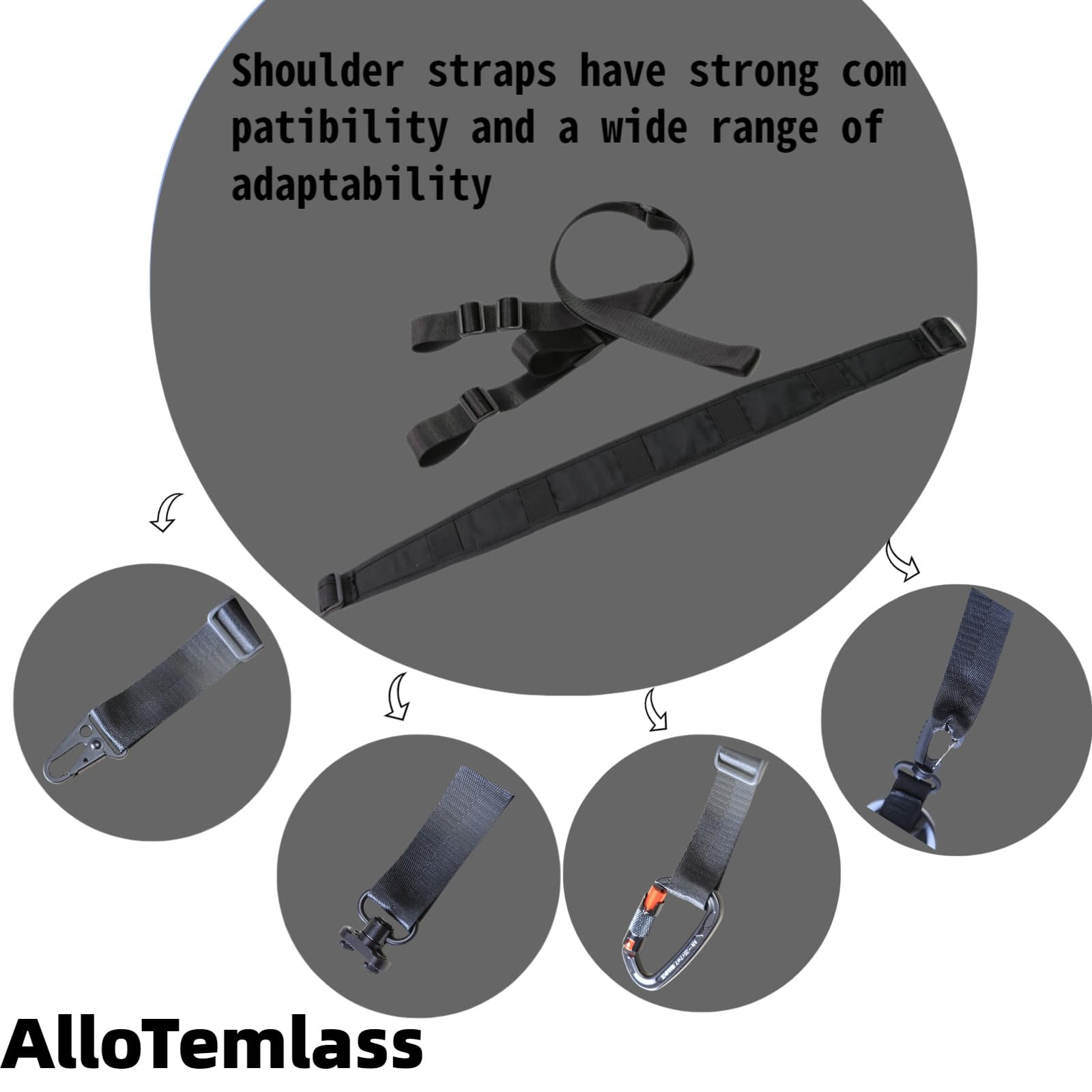 Cinghia a due punti, ampia imbottitura, girevoli rimovibili, anello per pollice a regolazione rapida, regolabile fino a 160 cm, nylon resistente per uso esterno