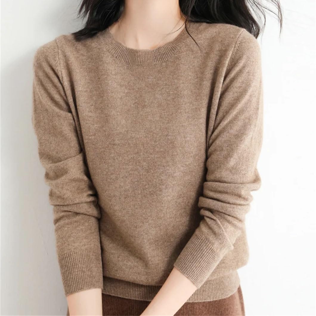 Maglione da donna in lana con scollo rotondo, a maniche lunghe, casual, largo, lavorato a maglia, morbido e comodo