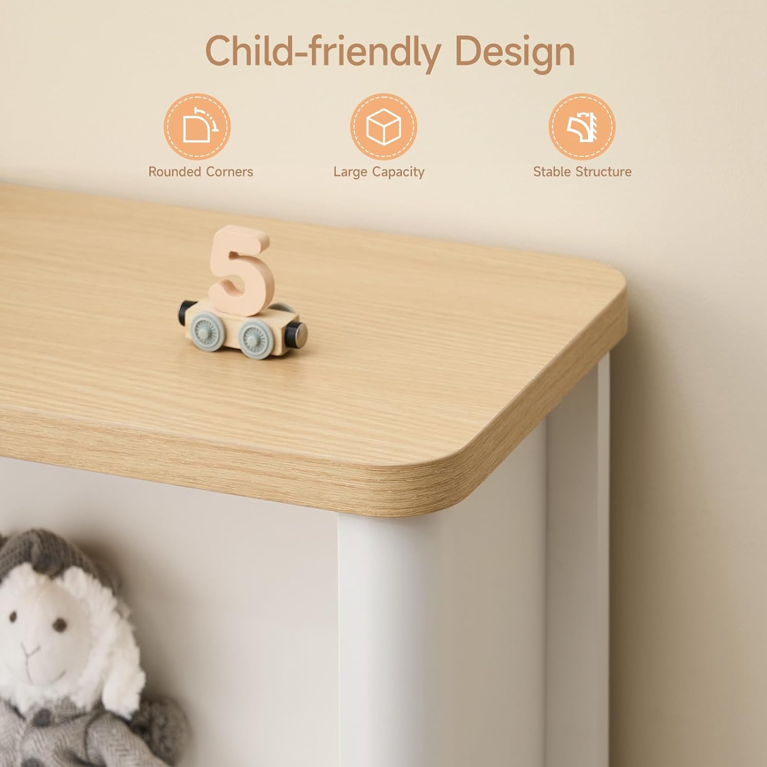 ONBRILL 3 Tier Wood Bookcase with Door, Tall Bookshelf and Toy Storage Organizer for Kids Rooms, Modern Bookcase for Living Room, Study Room, Office, Vinyl Record Storage Stand (White and Nature)