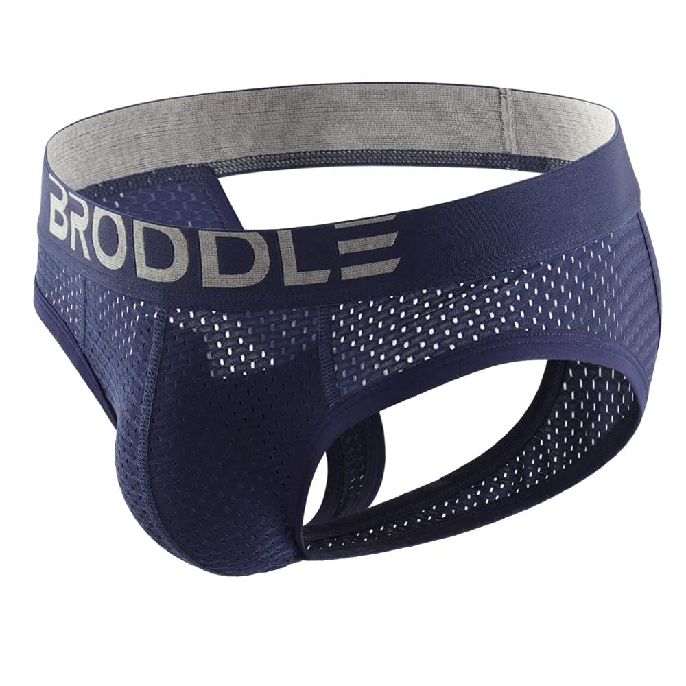 Broddle Men's Navy Mesh Padded Pouch Athelic Supporters Breathable Jockstrap Elastic Waistband Low Rise