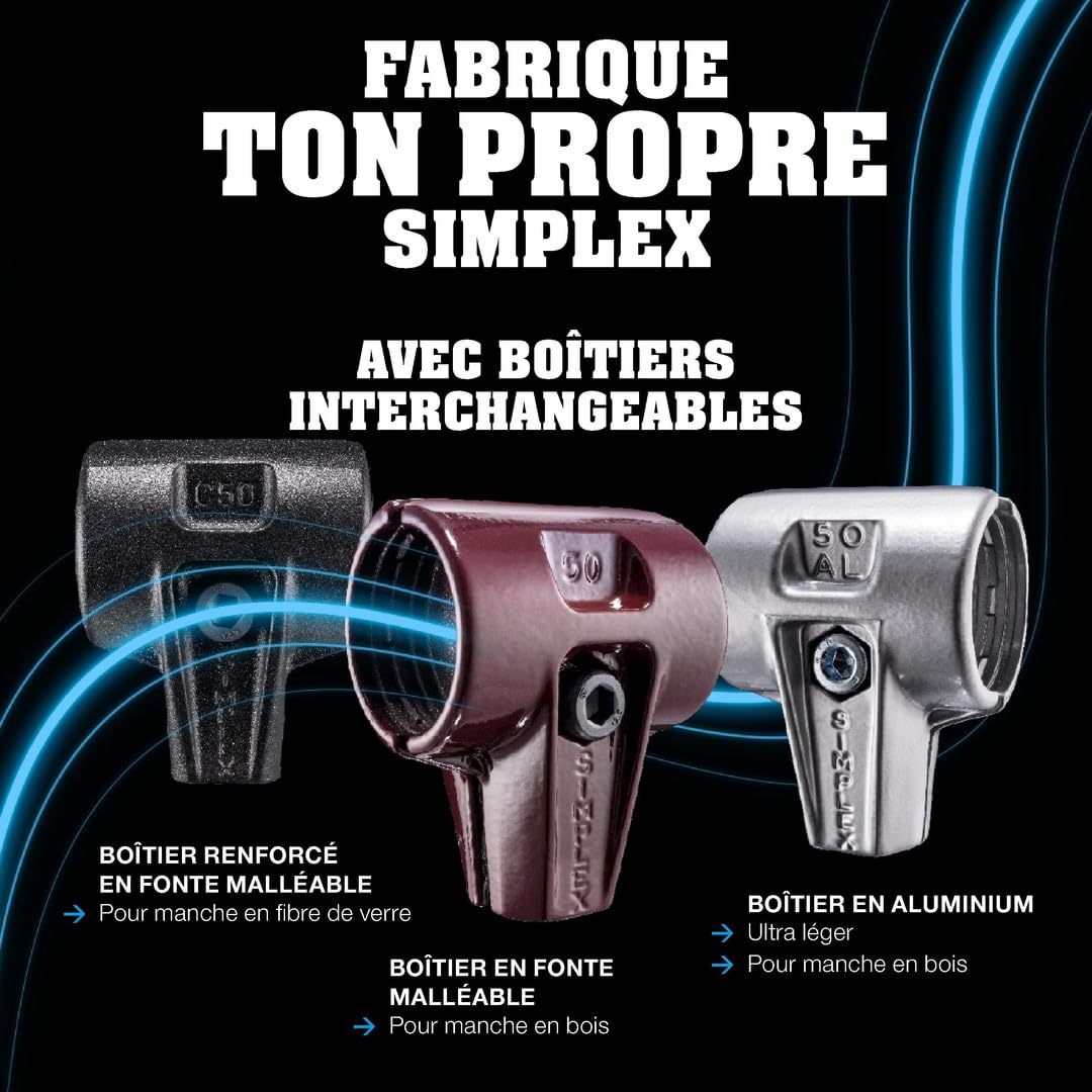 Marteau de frappeur SIMPLEX, Caoutchouc chargé/superplastique; avec boîtier en fonte malléable, manche en bois hickory de haute qualité | D=80 mm | 3027.081