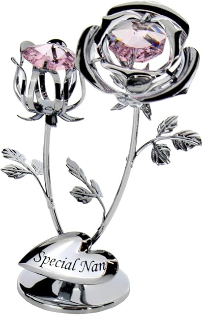 Crystocraft Chrome Plated Rose & Rose Bud Ornament. (Special Nan)