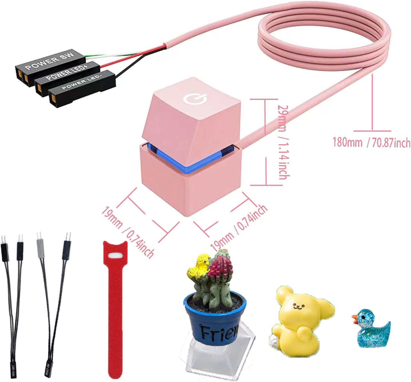PC Power Switch External Extension Cord, PC Power Button Extension Device, Desktop Computer External LED Power Switch (on/Off), 70.87-inch-Long Switch Extension Cord (Pink)